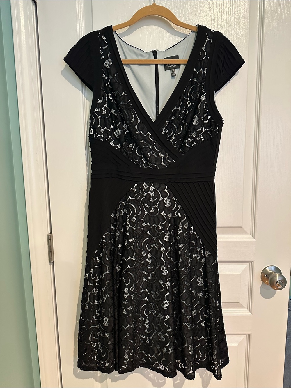 Adrianna Papell Black Lace Fit-and-Flare Midi Dress